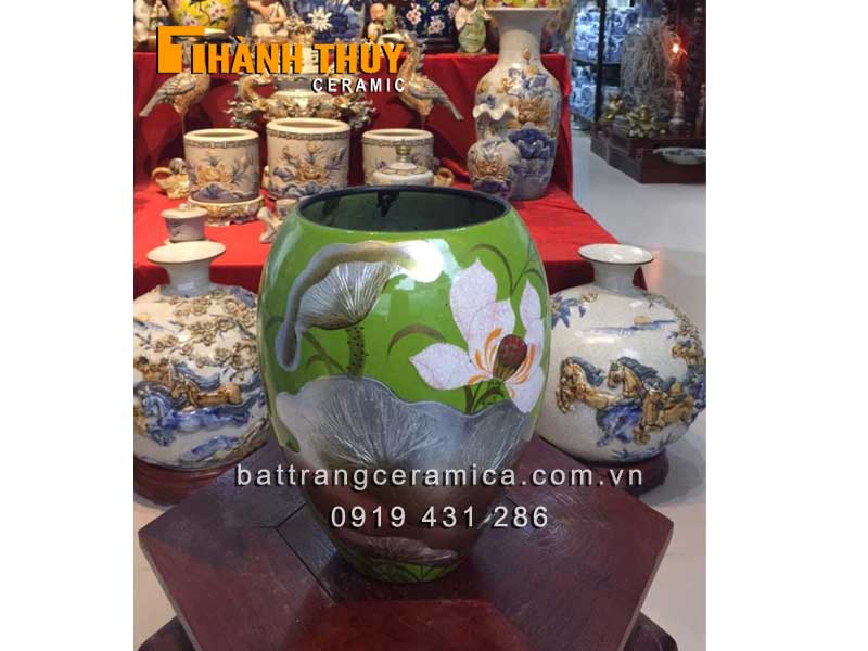 Vò Sơn Mài Xanh Lá Vẽ Sen Khảm Bạc Sang Trọng Giá Tốt Vò Sơn Mài Xanh Lá Vẽ Sen Khảm Bạc Sang Trọng Giá Tốt