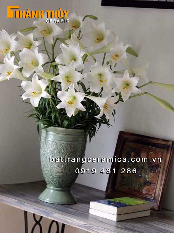 Lọ cắm hoa dáng ly cao 26cm gốm Bát Tràng sang trọng độc đáo