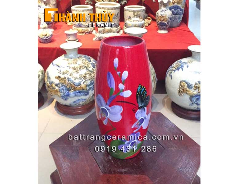 Lọ bom sơn mài đỏ vẽ hoa đẹp cao cấp mua ngay giá tốt 