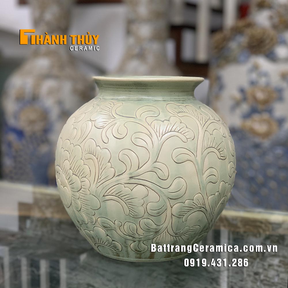 Vò cắm hoa men xanh ngọc 24cm sang trọng tặng quà ý nghĩa