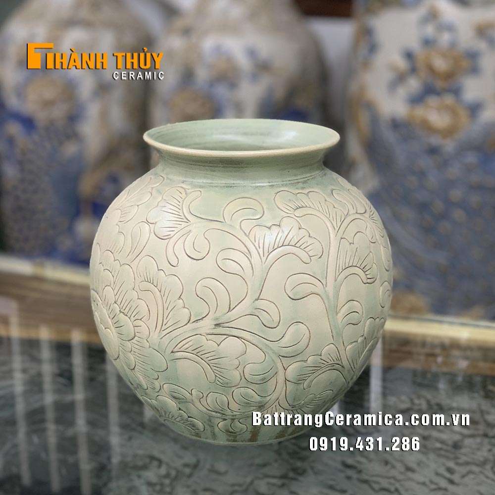 Vò cắm hoa men xanh ngọc 24cm sang trọng tặng quà ý nghĩa 
