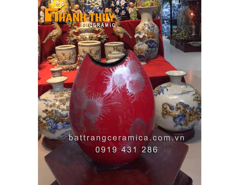 Lọ hoa sơn mài miệng cá đỏ 28cm đẹp sang trọng quà tặng