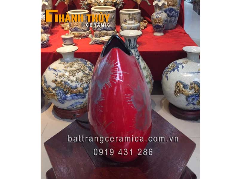 Lọ hoa sơn mài miệng cá đỏ 28cm đẹp sang trọng quà tặng