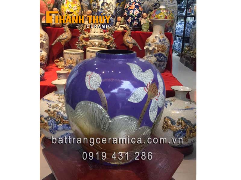 Vò sơn mài tím hoa Sen khảm bạc sang trọng đẳng cấp mua ngay