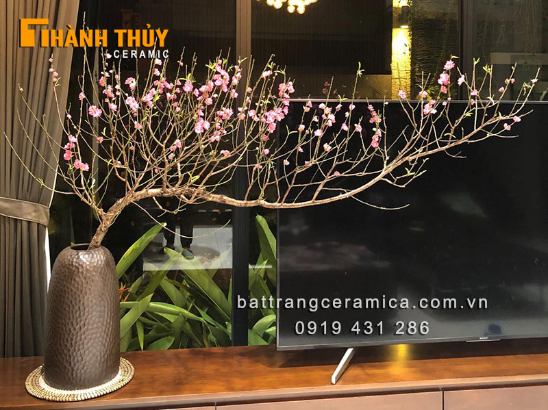 Bình chuông gốm sứ Bát Tràng cao 51cm cắm đào đẹp sang