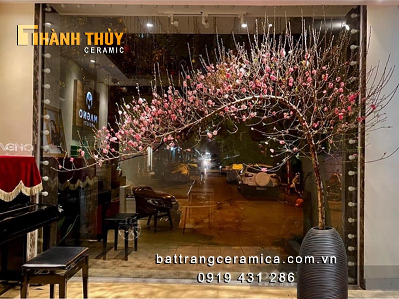Bình chuông gốm sứ Bát Tràng khắc bông lau cao 41cm sang trọng