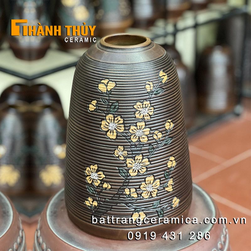 Bình chuông hoa đào Bát Tràng 32cm sang trọng trang trí Tết
