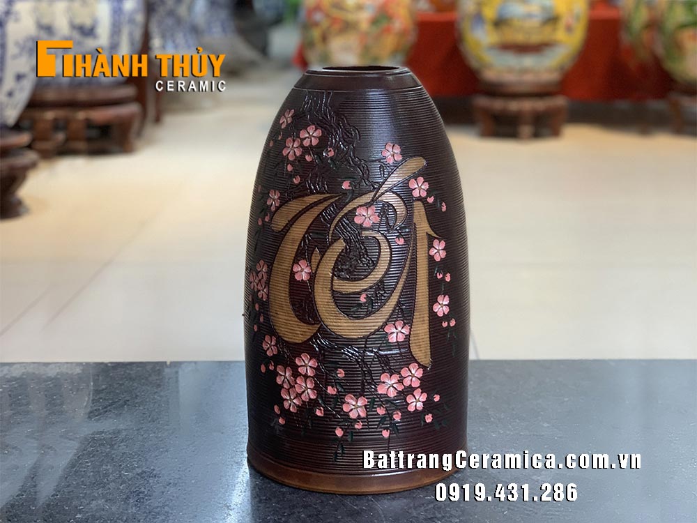 Bình chuông đào Tết 41cm trang trí may mắn quà Tết ý nghĩa