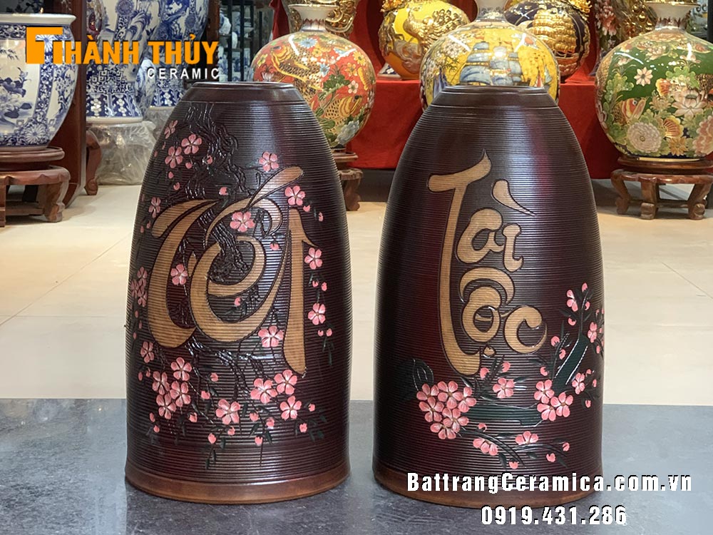 Bình chuông đào Tết 41cm trang trí may mắn quà Tết ý nghĩa