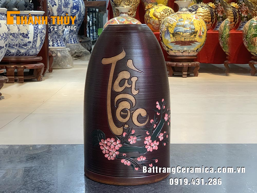 Bình chuông cắm đào Tài Lộc cao 41cm Gốm sứ Bát Tràng sang trọng 