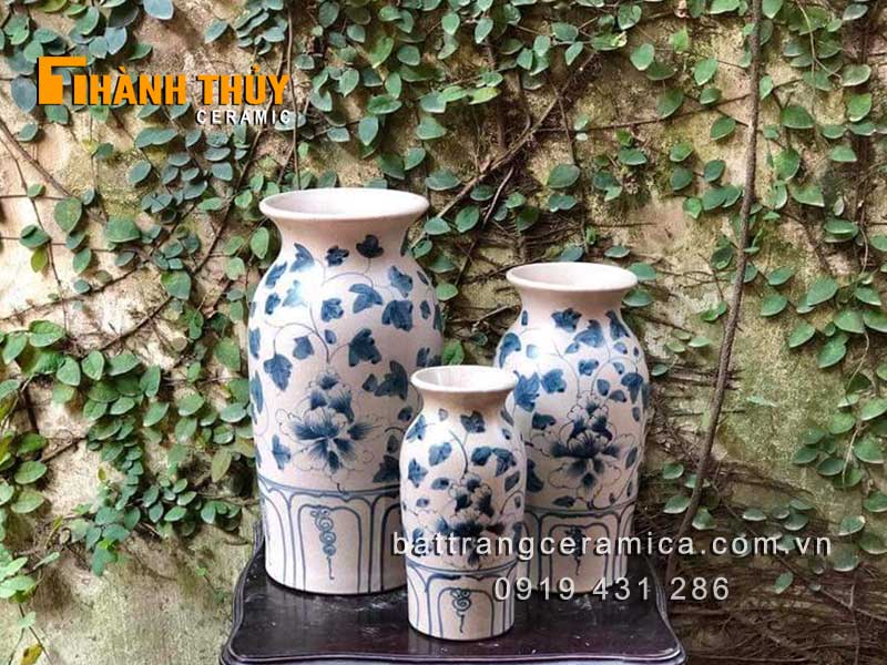 Bình cắm hoa men rạn Bộ 3 lọ hoa gốm sứ Bát Tràng xinh 