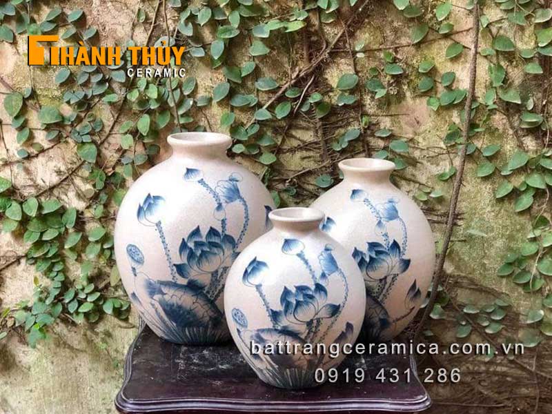 Bộ 3 vò men rạn hoa sen đẹp sang giá tốt mua ngay