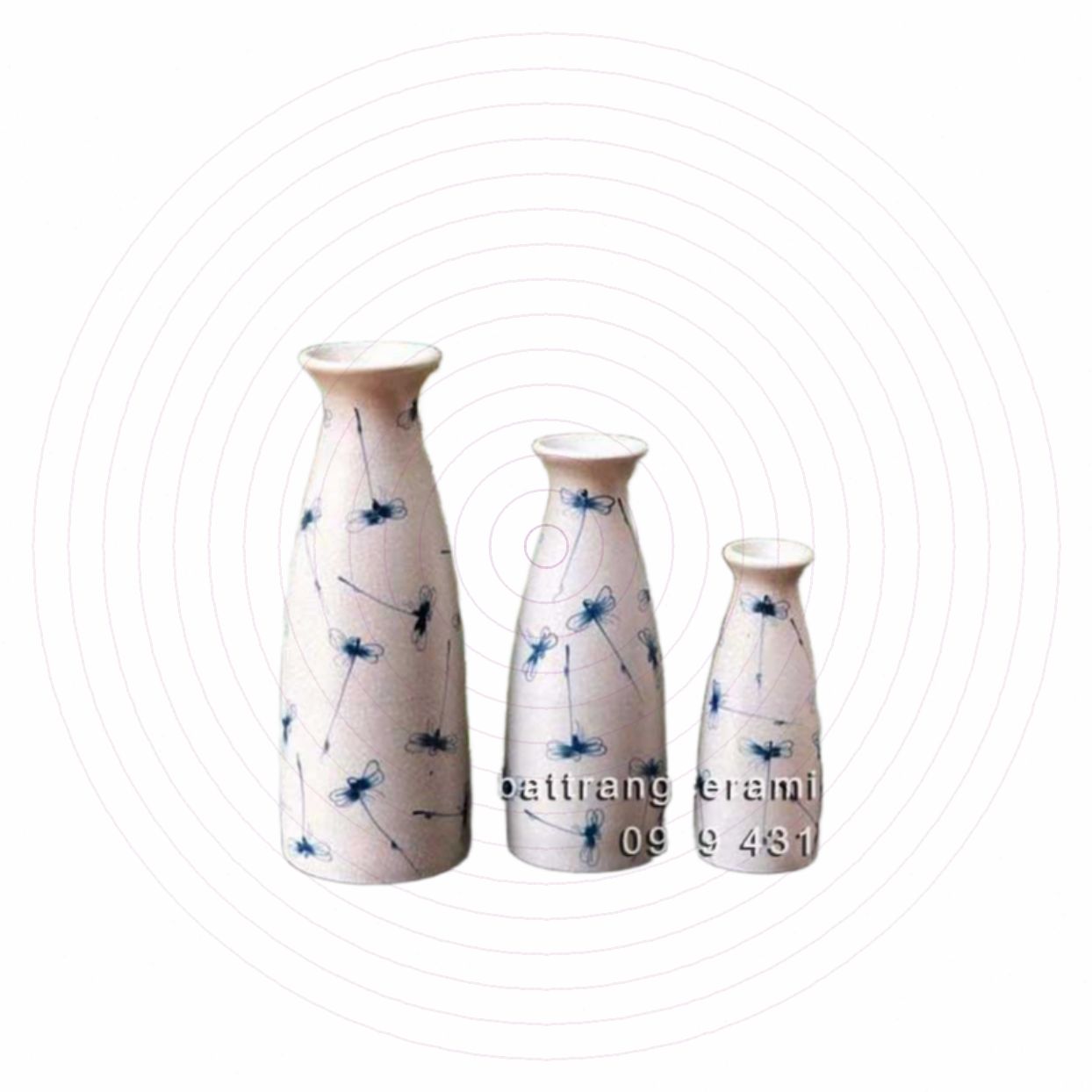 Bộ 3 lọ gốm sứ men rạn cao vẽ chuồn chuồn sang trọng 