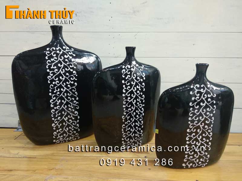 Bộ 3 bình trang trí đen trắng sang trọng hiện đại