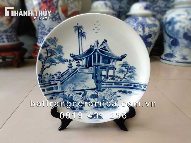 Đĩa sứ trang trí chùa Một Cột 30cm quà tặng phong thủy đẹp