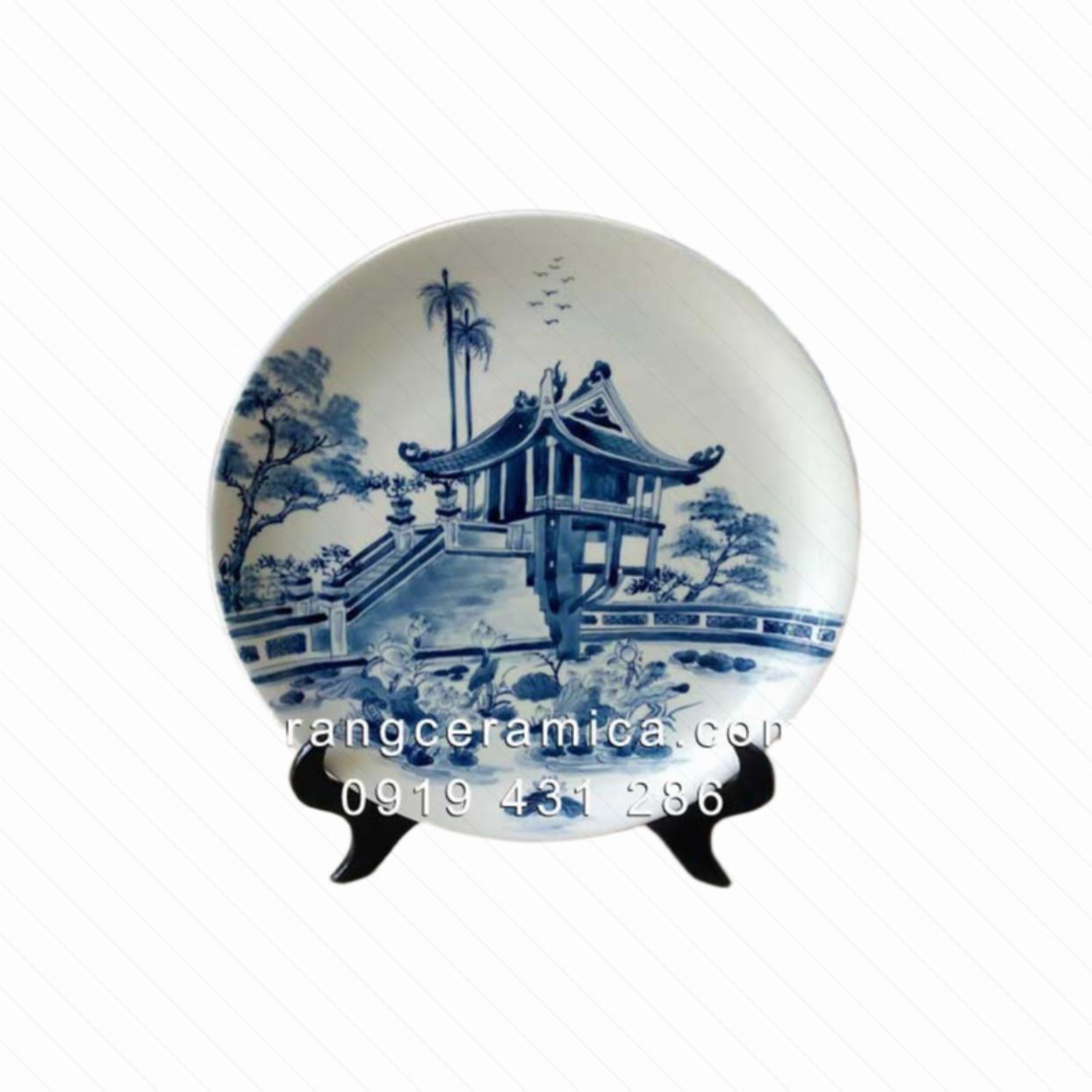 Đĩa sứ trang trí chùa Một Cột 30cm quà tặng phong thủy đẹp 