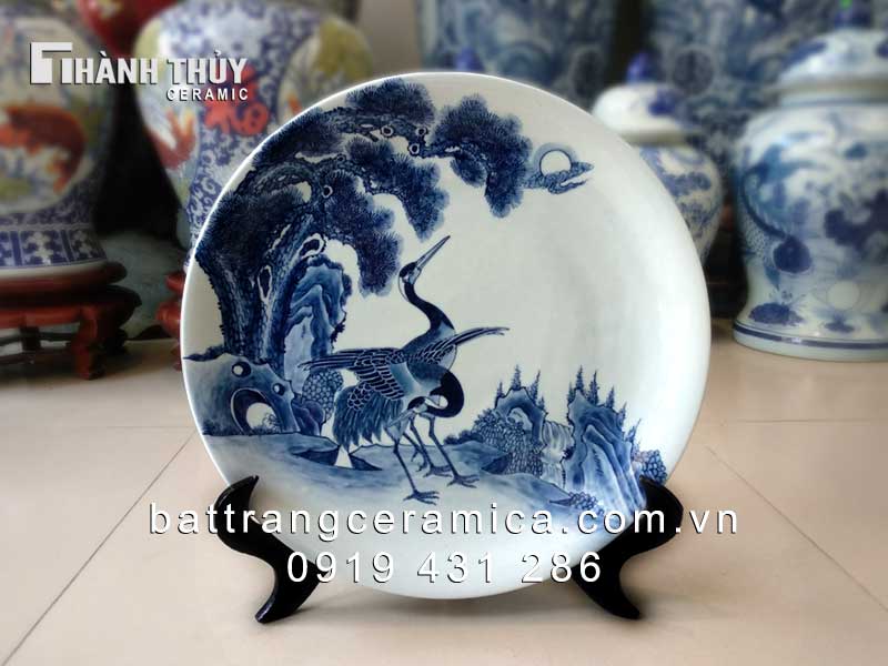 Đĩa sứ Tùng Hạc trường thọ 30cm nghệ thuật ý nghĩa đẹp 