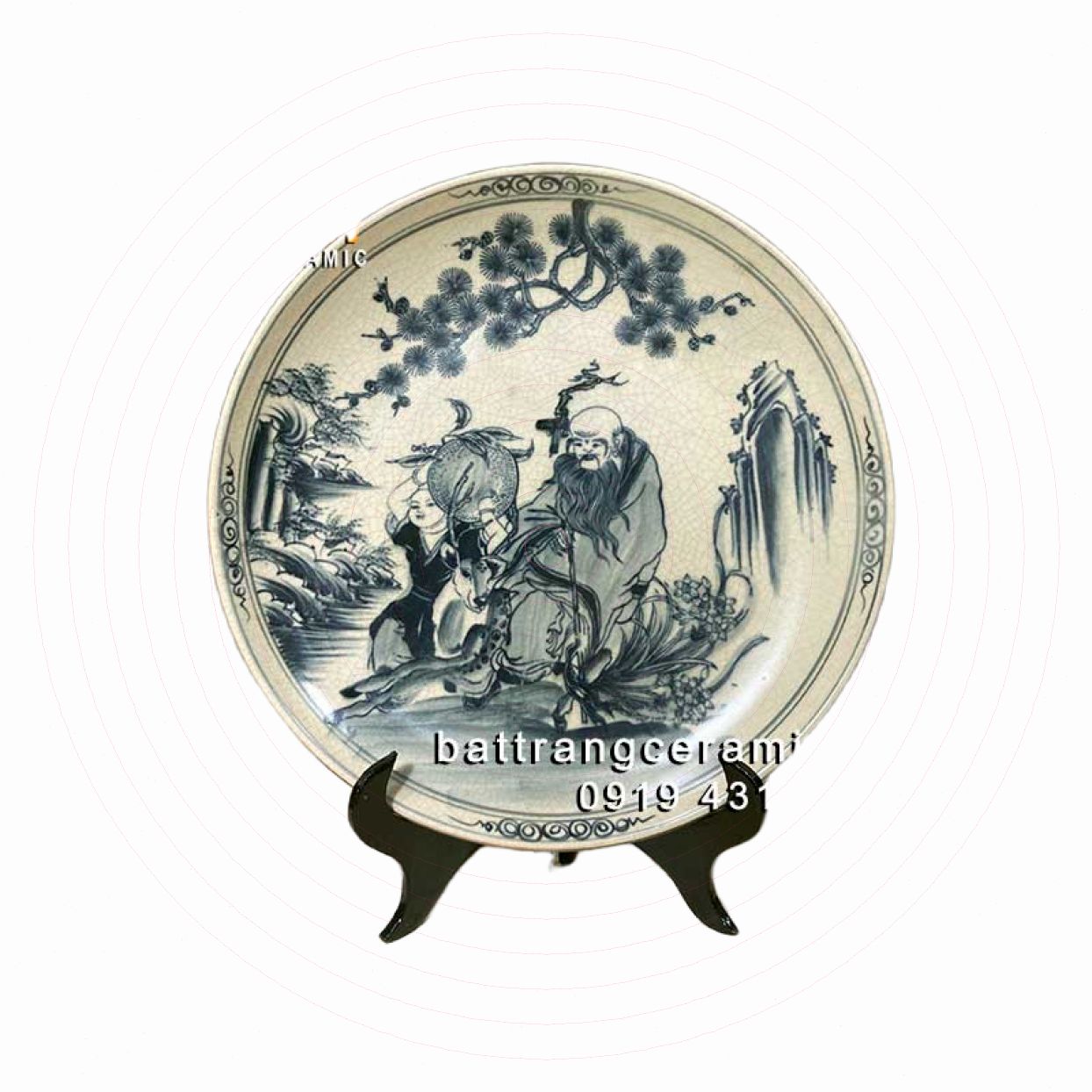 Đĩa cảnh Bát Tràng 35cm Tiên Đồng Hiến Thọ phong thủy đẹp 