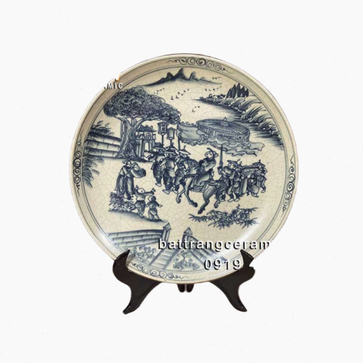 Tranh đĩa giả cổ Vinh quy bái tổ 35cm gốm sứ Bát Tràng sang trọng 