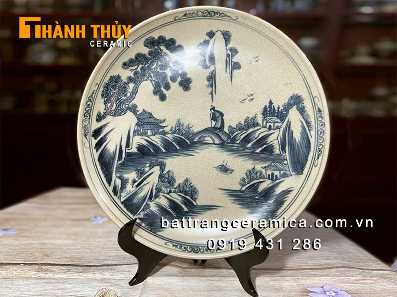 Đĩa gốm sứ Bát Tràng sơn thủy hữu tình 35cm sang trọng đẹp 