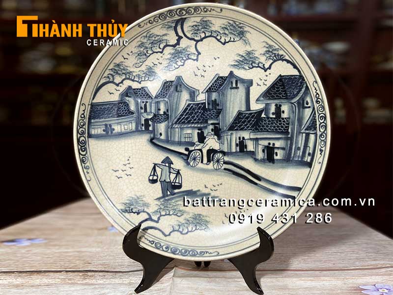 Đĩa sứ men rạn 35cm trang trí phố cổ Bát Tràng giá tốt quà tặng ý nghĩa 