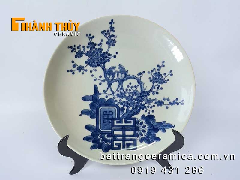 Đĩa cảnh Bát Tràng Đào Thọ 30cm gốm sứ đẹp phong thủy may mắn 