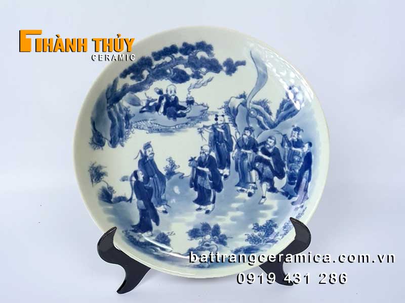 Đĩa cảnh Bát Tràng 20cm vẽ Bát Tiên may mắn sang trọng