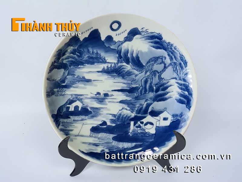Đĩa cảnh Bát Tràng Sơn Thủy 20cm Trang trí quà tặng độc đáo