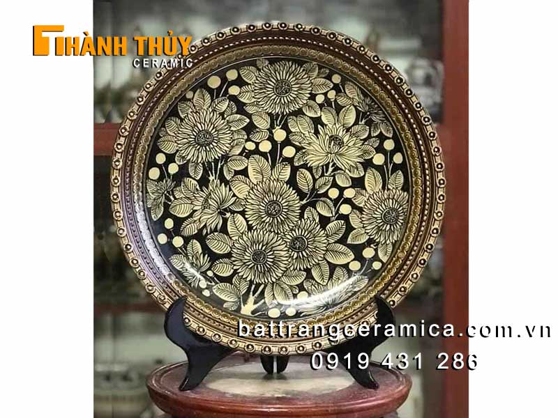 Đĩa sứ hoa cúc giả cổ 35cm Bát Tràng phong thủy đẹp 
