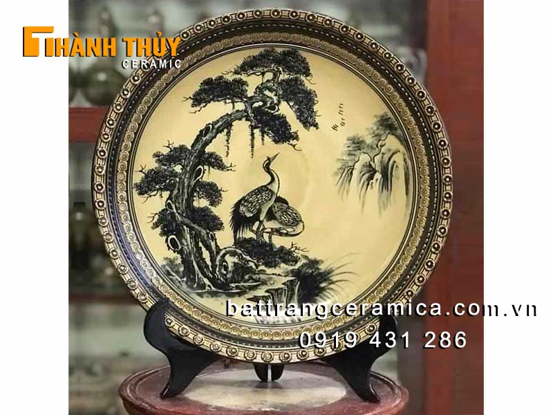 Đĩa sứ trang trí Tùng Hạc Diên Niên 35cm quà tặng sang trọng đẹp