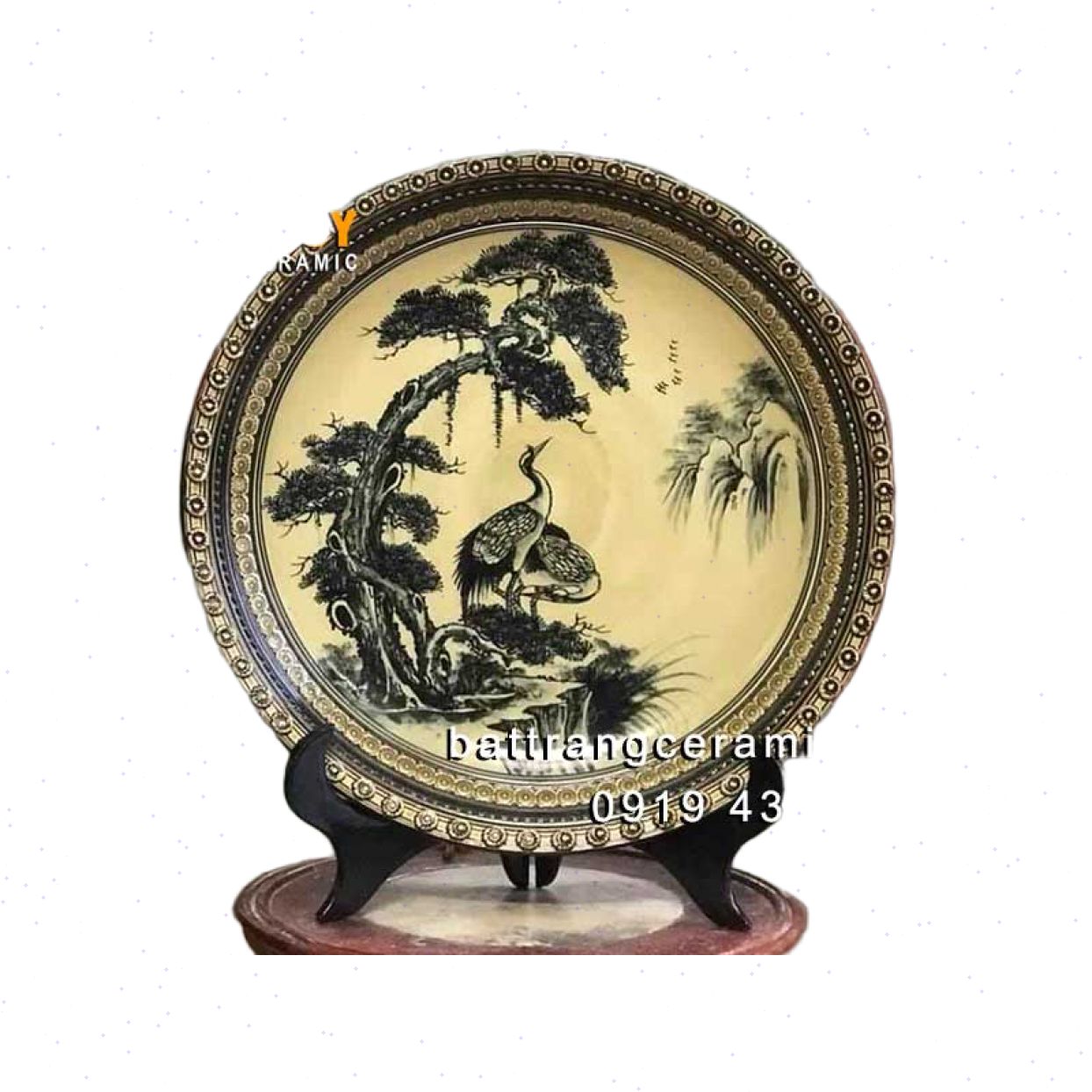 Đĩa sứ trang trí Tùng Hạc Diên Niên 35cm quà tặng sang trọng đẹp 
