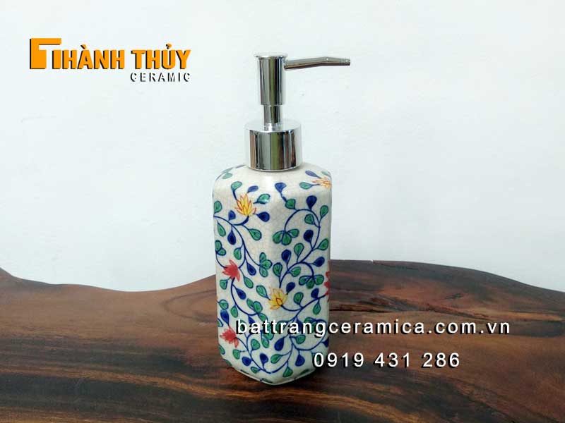 Bình đựng xà phòng sứ men rạn hoa dây sang trọng khách sạn 