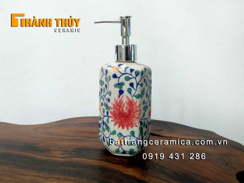Bình đựng xà phòng sứ men rạn hoa dây sang trọng khách sạn