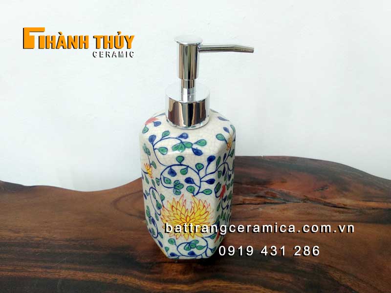 Bình đựng xà phòng sứ men rạn hoa dây sang trọng khách sạn