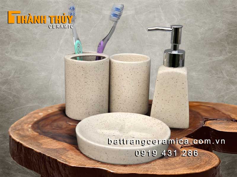 Bộ phụ kiện nhà tắm sứ Bát Tràng 4 món sang trọng tiện ích 