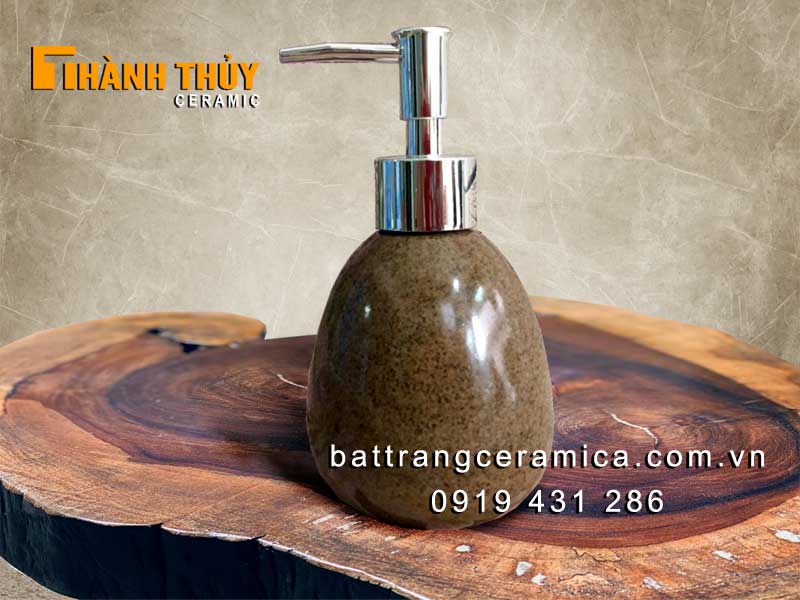 Bình đựng sữa tắm men gốm nâu khách sạn sang trọng nhỏ gọn 