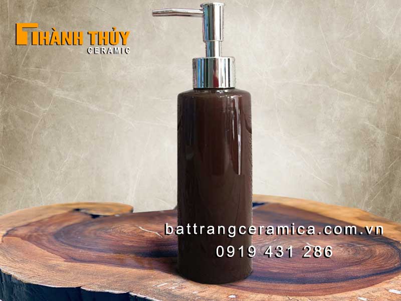 Bình dầu gội sữa tắm trụ tròn men nâu sang trọng tiện dụng Bình dầu gội sữa tắm trụ tròn men nâu sang trọng tiện dụng
