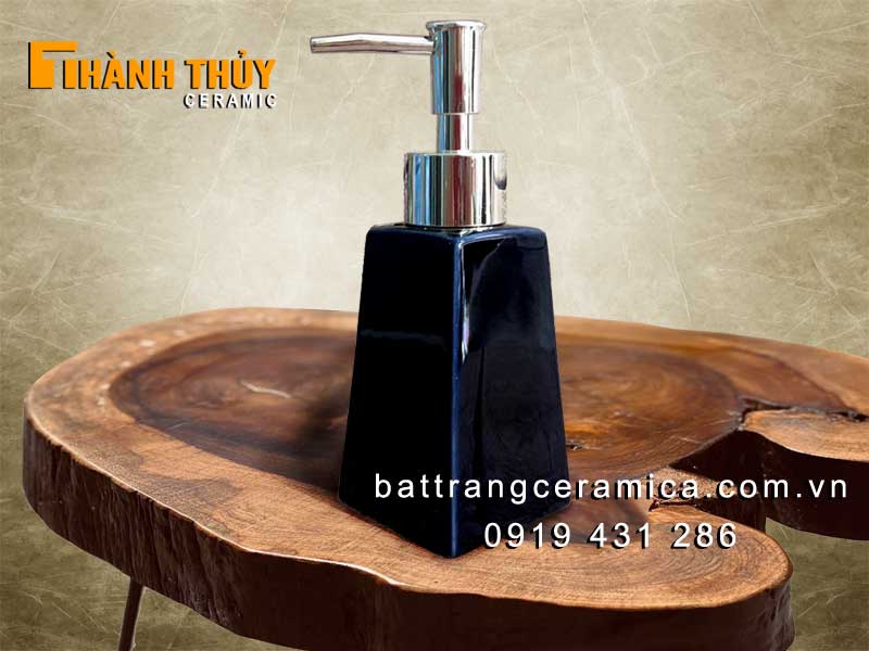 Bình xà phòng sứ khách sạn màu đen sang trọng tiện lợi giá tốt 