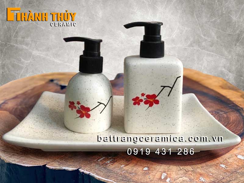 Bình đựng sữa tắm khách sạn hoa đào sang trọng cao cấp chuẩn sứ 