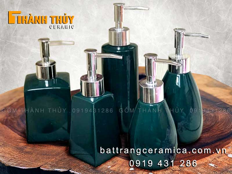 Bình đựng dầu gội sữa tắm gốm sứ xanh lục bảo sang trọng cao cấp 