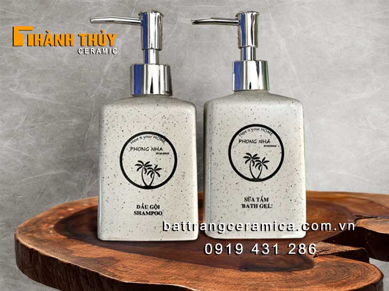 Bình dầu gội sữa tắm khách sạn men gốm Bát Tràng sang trọng