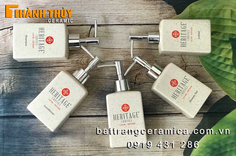 Bình dầu gội sữa tắm khách sạn men gốm Bát Tràng sang trọng