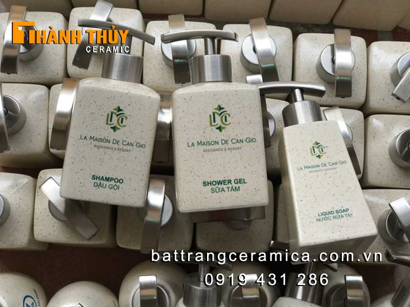 Bình dầu gội sữa tắm khách sạn men gốm Bát Tràng sang trọng