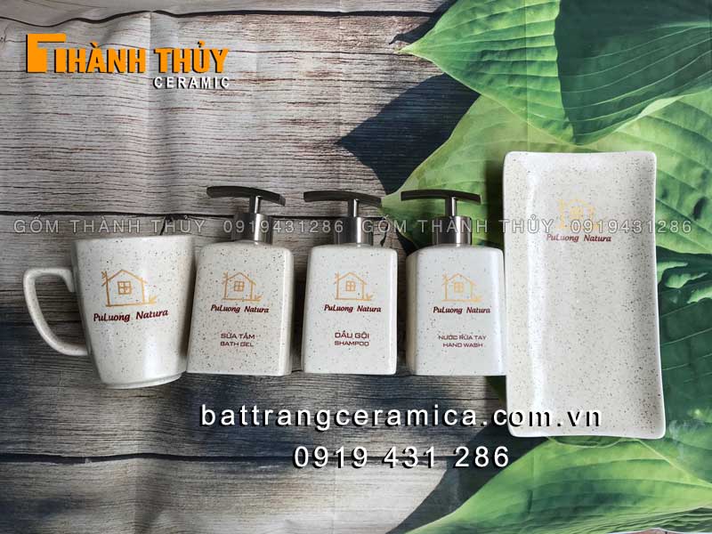 Bình dầu gội sữa tắm khách sạn men gốm Bát Tràng sang trọng