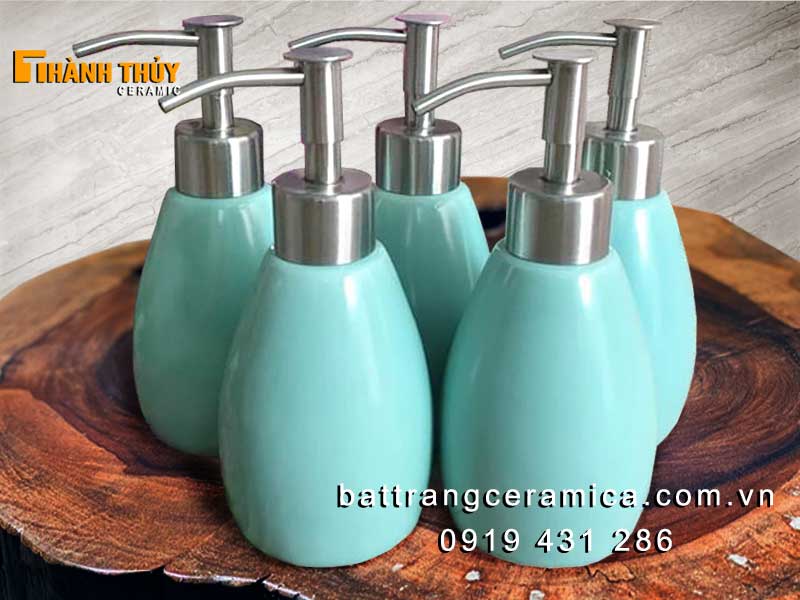 Bộ bình sứ xanh ngọc đựng sữa tắm cao cấp đẹp sang 