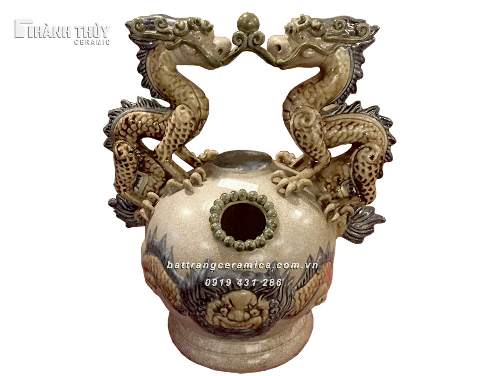 Bình vôi Song Long tranh Châu 31cm Quà tặng độc đáo Giá tốt Bình vôi Song Long tranh Châu 31cm Quà tặng độc đáo Giá tốt