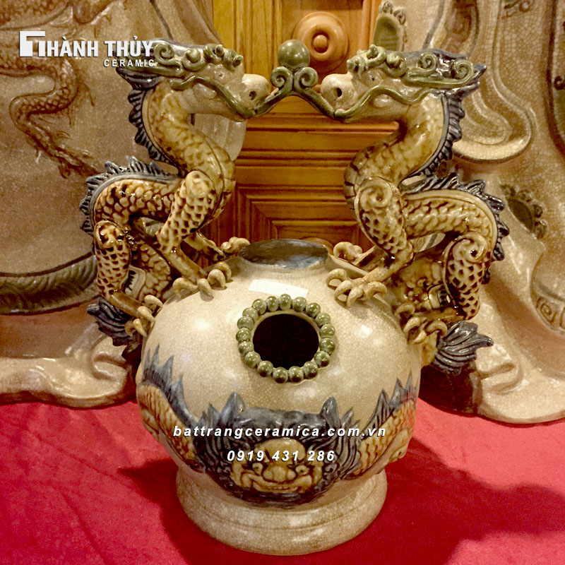 Bình vôi Song Long tranh Châu 31cm Quà tặng độc đáo Giá tốt Bình vôi Song Long tranh Châu 31cm Quà tặng độc đáo Giá tốt