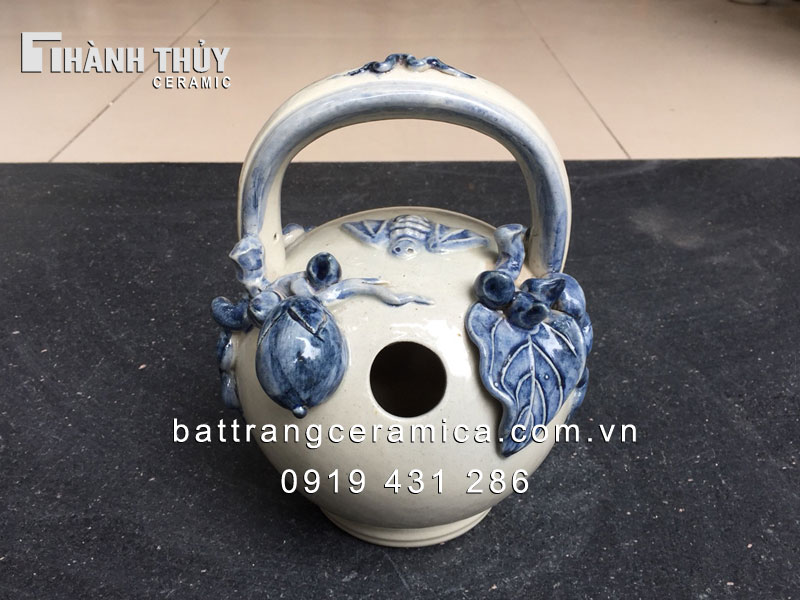 Bình vôi trầu cau men xanh Lam 22cm hợp phong thủy hút tài lộc