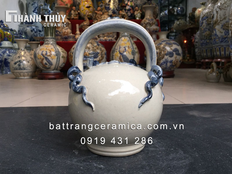 Bình vôi trầu cau men xanh Lam 22cm hợp phong thủy hút tài lộc