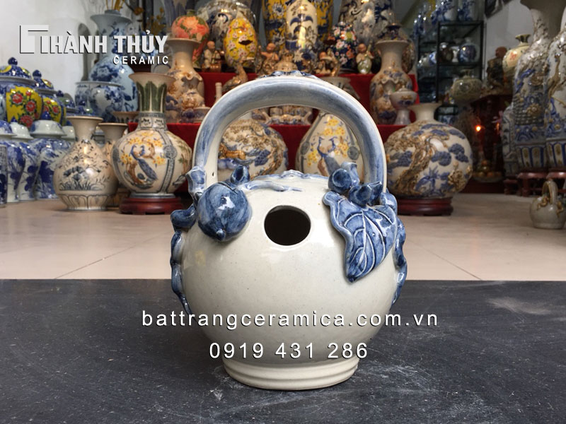 Bình vôi trầu cau men xanh Lam 22cm hợp phong thủy hút tài lộc